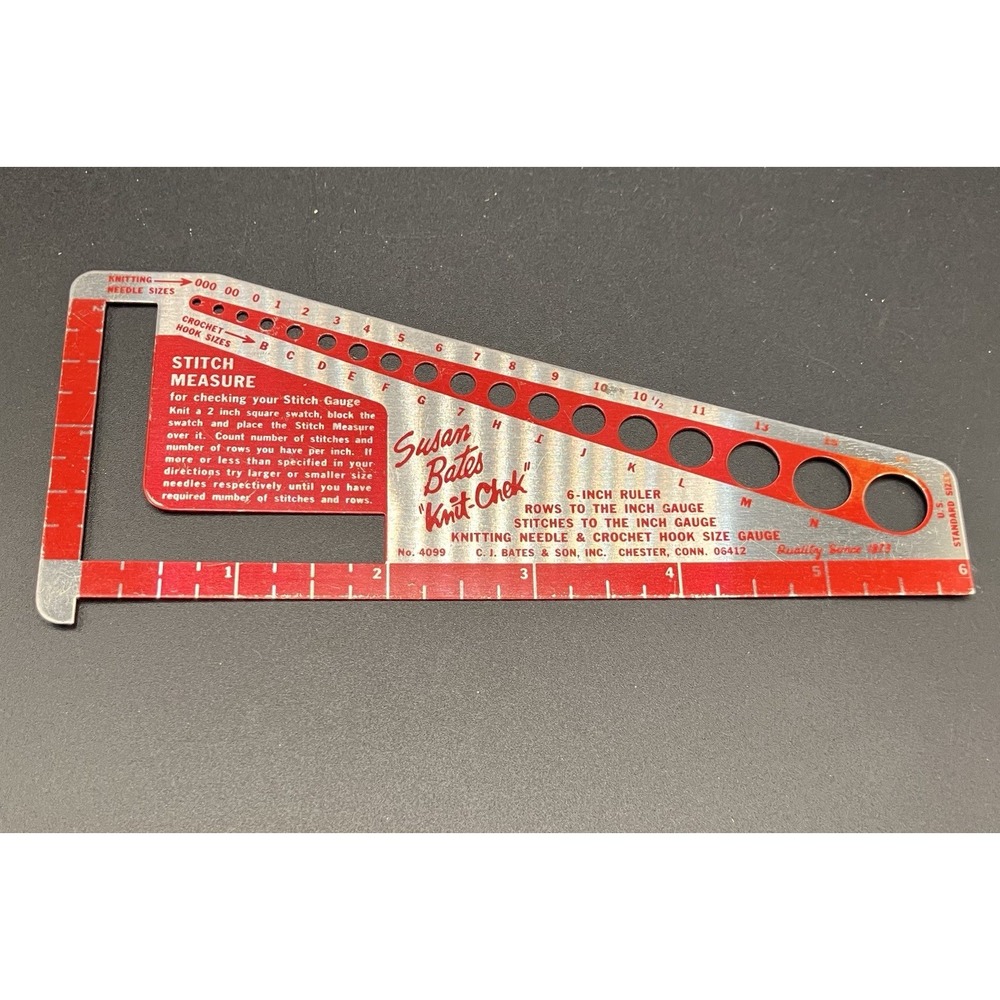 Susan Bates Knit-Chek Stitch Gauge Inch & CM Rule Knitting Needle Crochet Hooks
